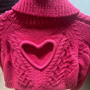 For Love And Lemons Fuchsia Heart Cable Knit Sweater